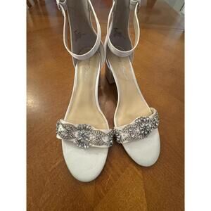 Betsey Johnson White Embellished Open Toe Heels